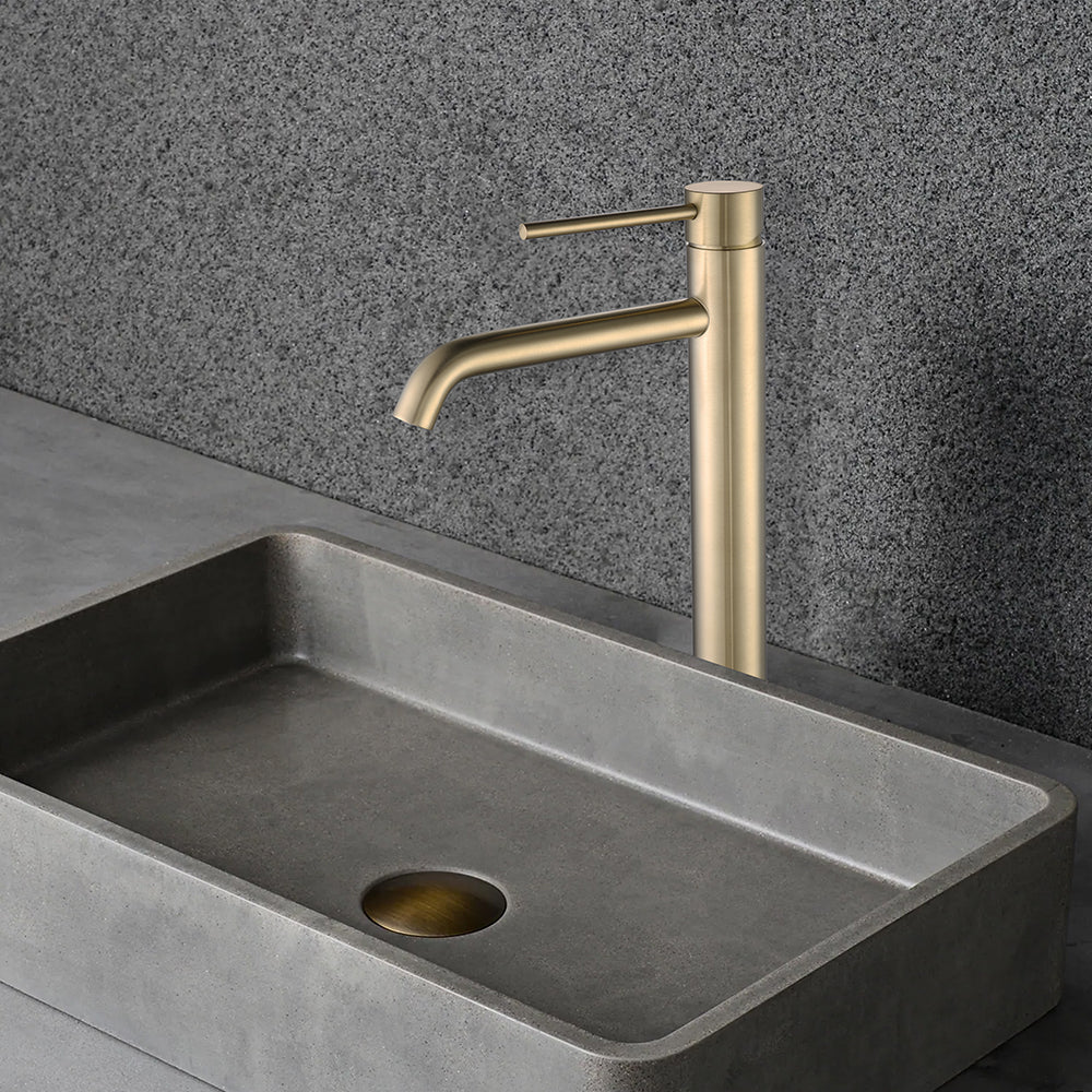 Robinet mitigeur lavabo thermostatique H28 cm or brossé - Bellegno