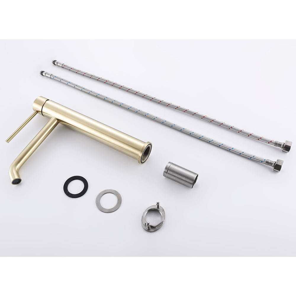 Composants Robinet mitigeur lavabo thermostatique H28 cm or brossé - Bellegno