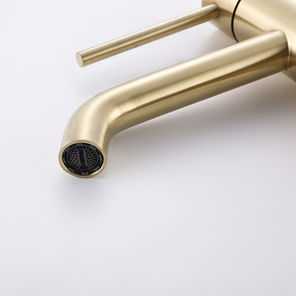 Robinet mitigeur lavabo thermostatique H18 cm or brossé - Bellegno