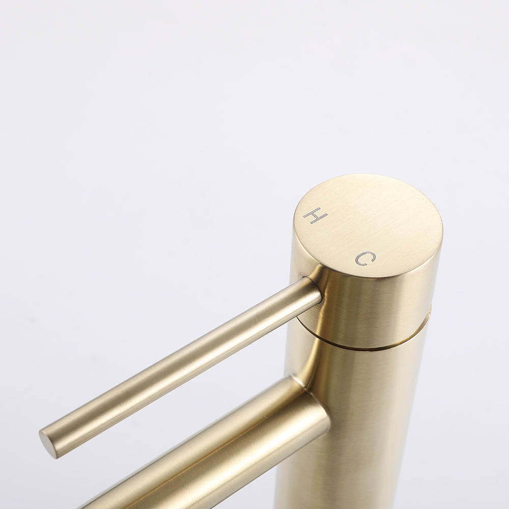 Robinet mitigeur lavabo thermostatique H18 cm or brossé - Bellegno
