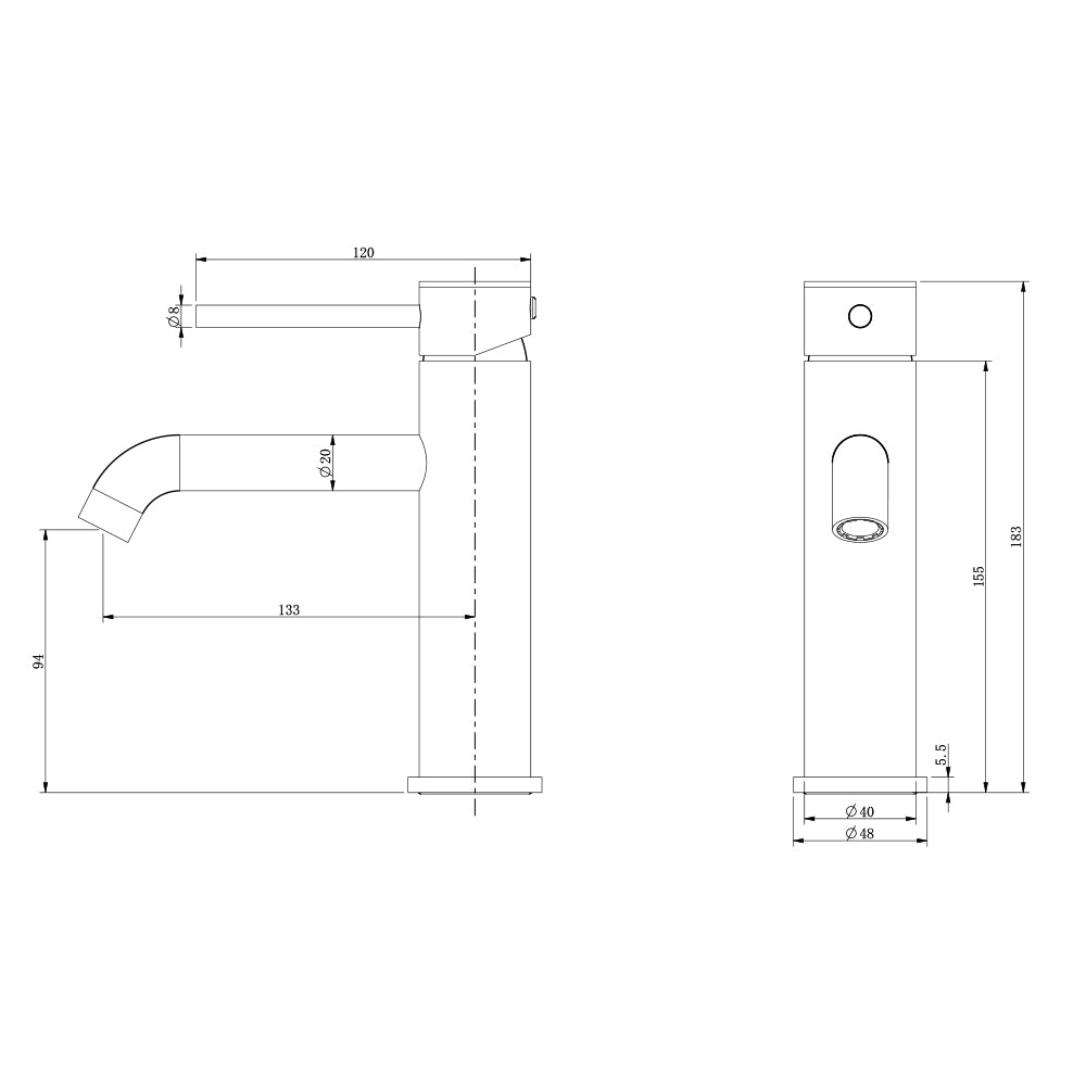 Dimensions Robinet mitigeur lavabo thermostatique H18 cm Piccola - Bellegno