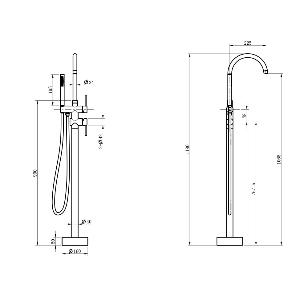 Dimensions robinet mitigeur de baignoire sur pied BAGNO - Bellegno