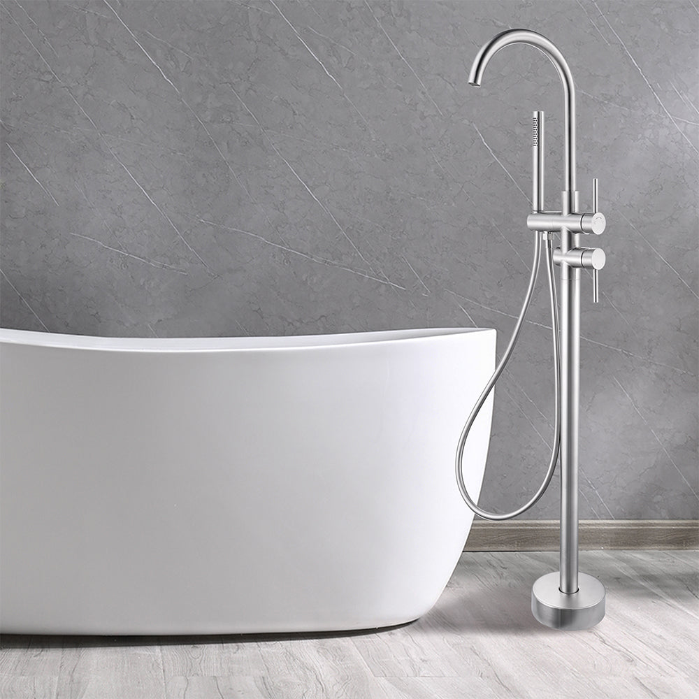 Robinet mitigeur de baignoire sur pied acier brossé - Bellegno