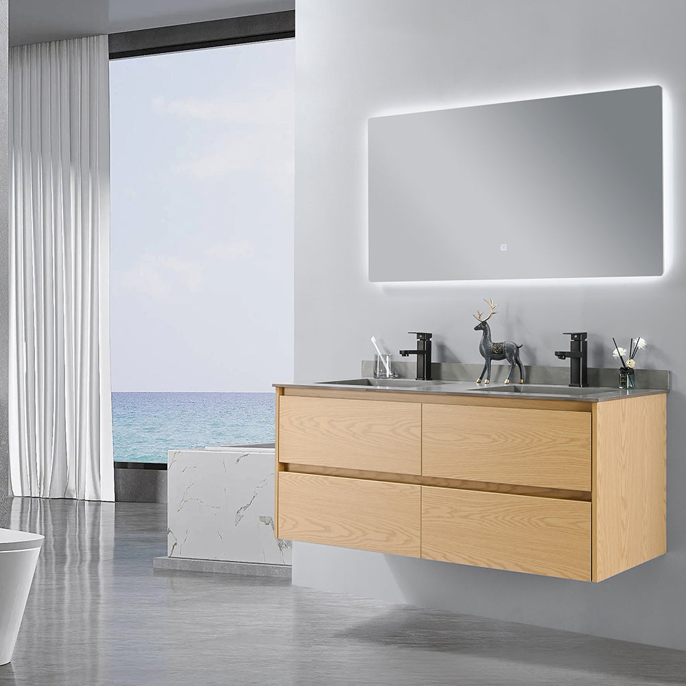 Meuble salle de bain double vasque grise EMMA 120 cm + miroir