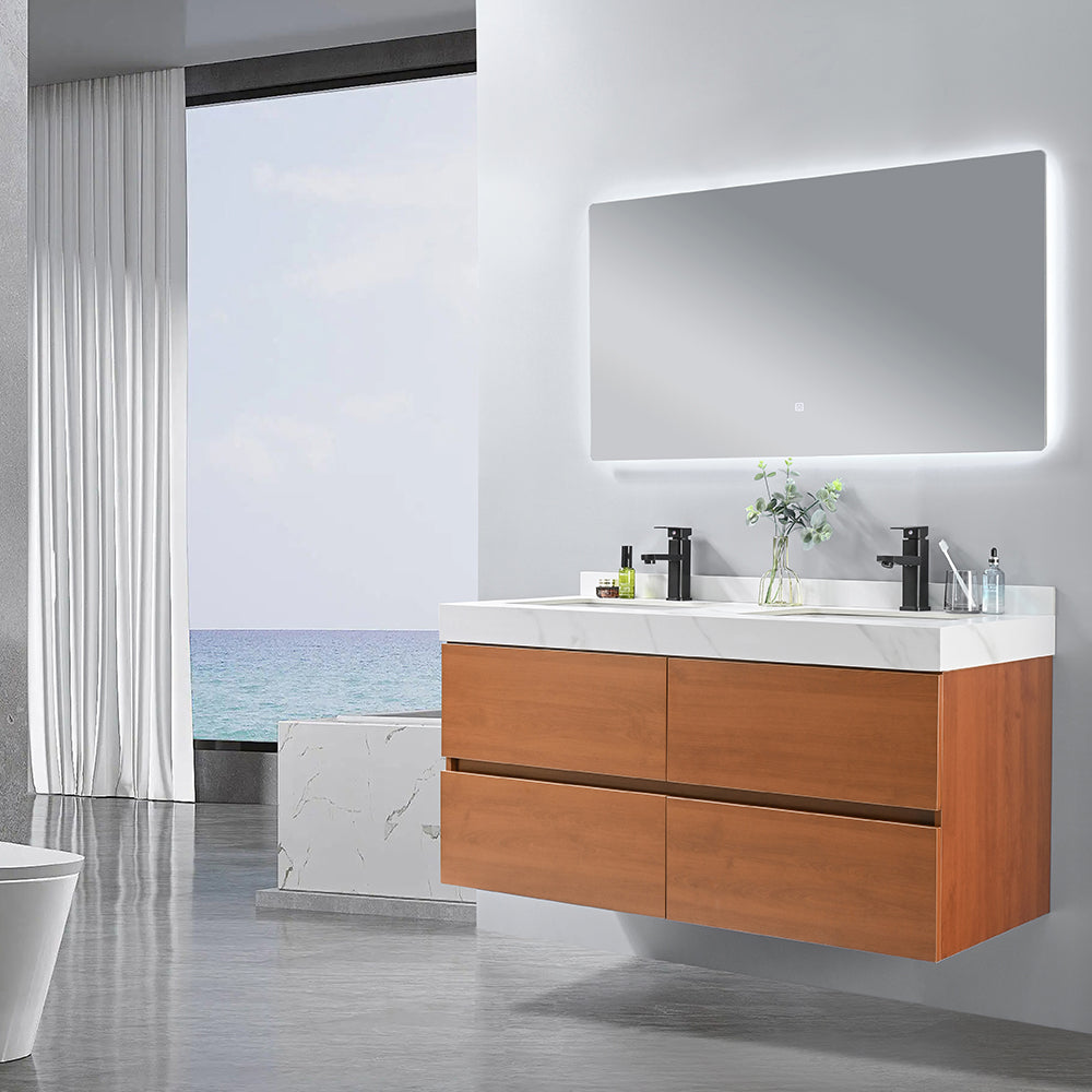 MAKEDA wall-hung bathroom cabinet 120 cm + white integrated double basin + touch-sensitive LED mirror