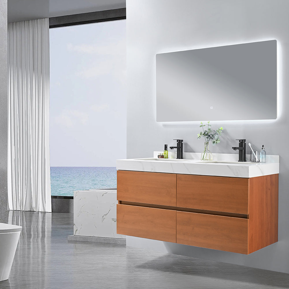 Meuble salle de bain double vasque blanche MAKEDA 120 cm + miroir