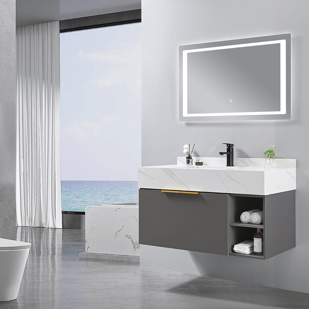 Meuble salle de bain vasque blanche MICHELLE 100 cm + miroir