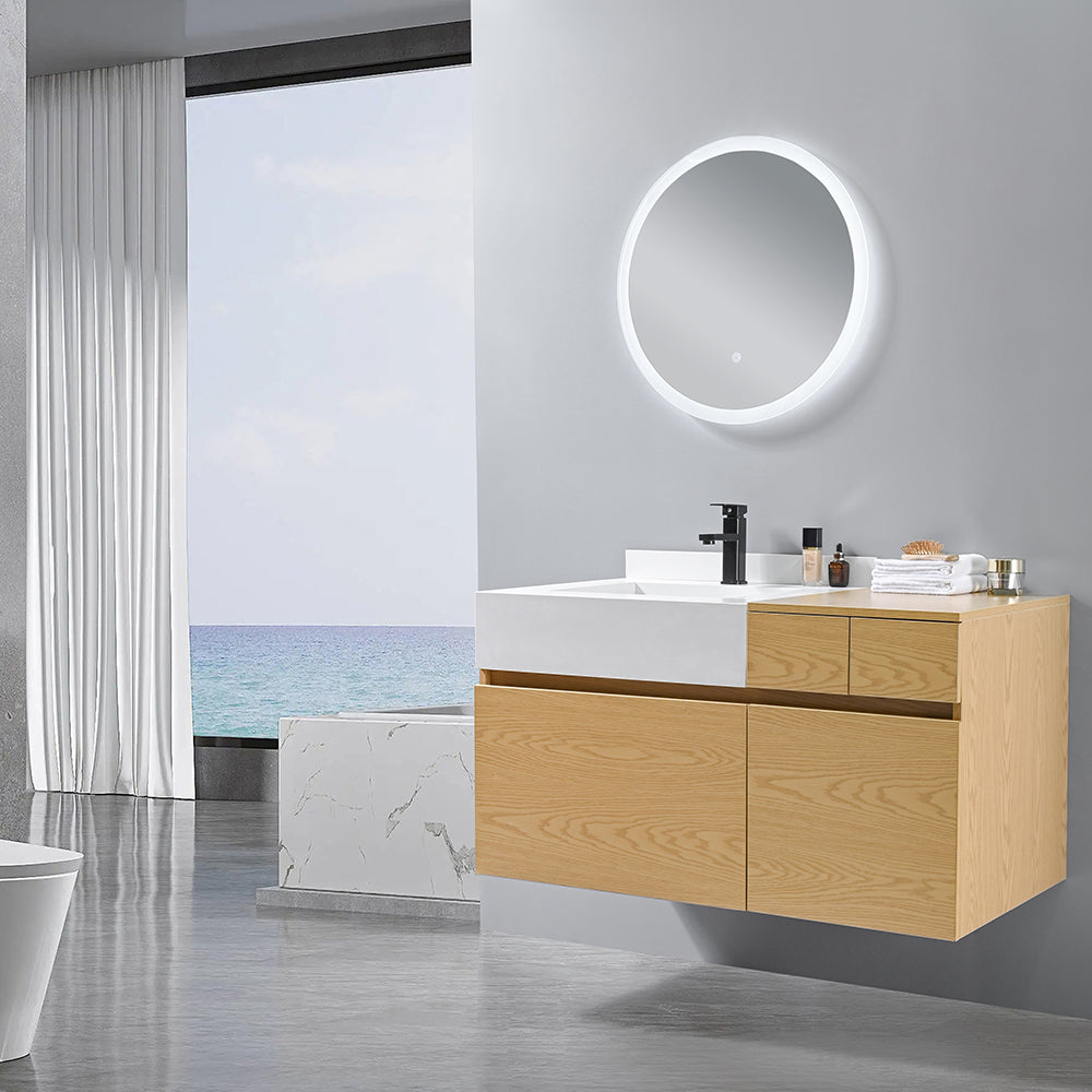Meuble salle de bain vasque blanche OPRAH 100 cm + miroir