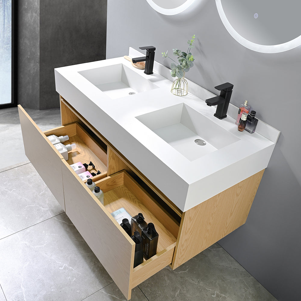 Meuble salle de bain double vasque blanche OPRAH 120 cm + 2 miroirs