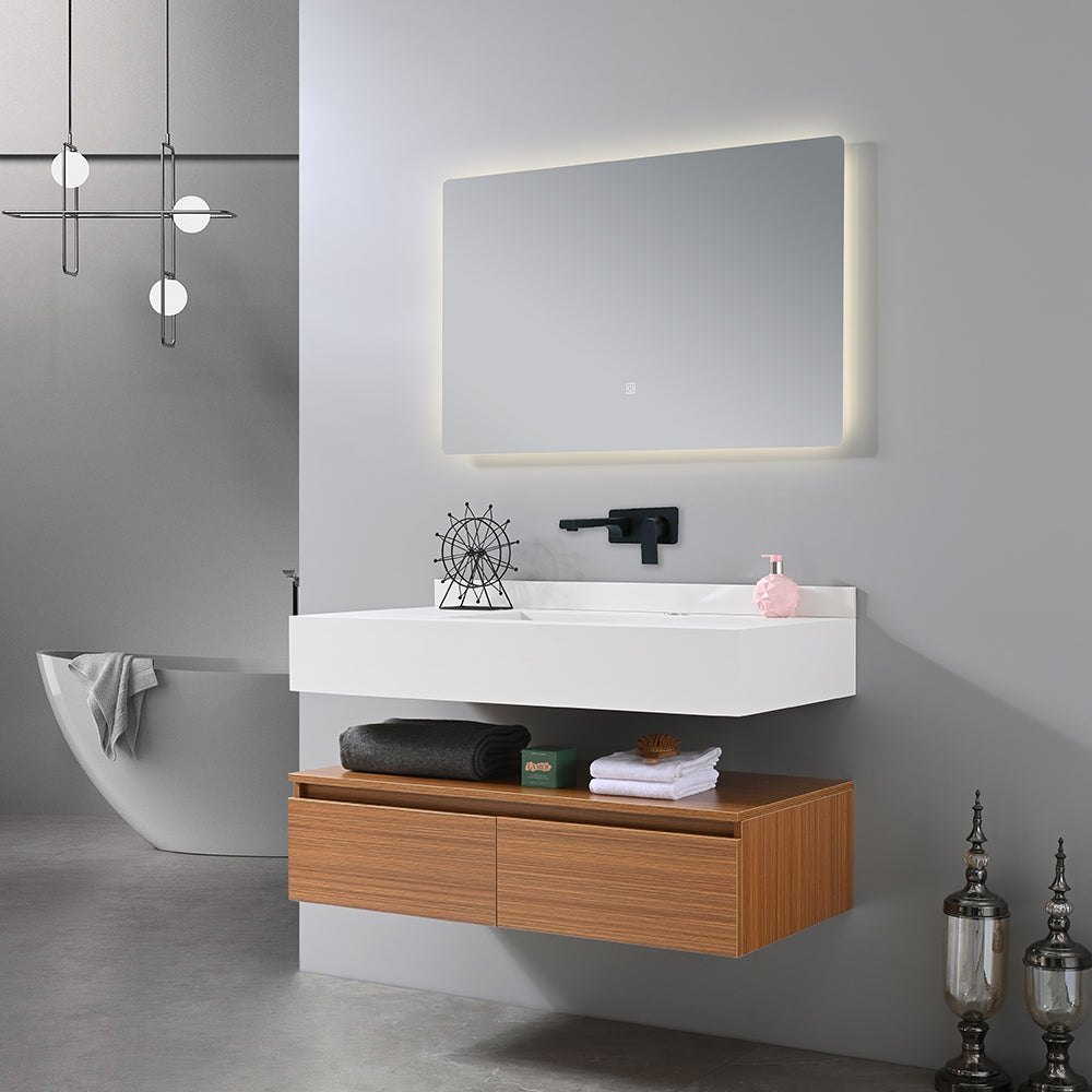 Meuble salle de bain simple vasque blanche ROSA 100 cm + miroir