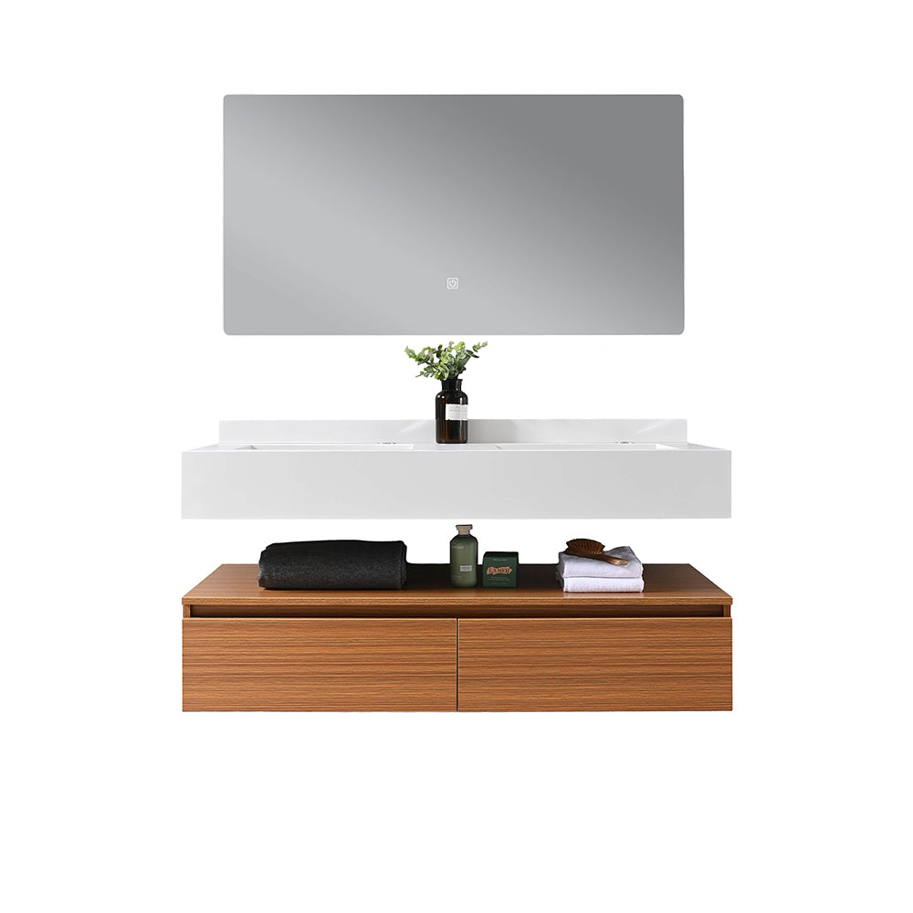 Meuble salle de bain double vasque blanche 120 cm avec miroir éclairage led - Bellegno