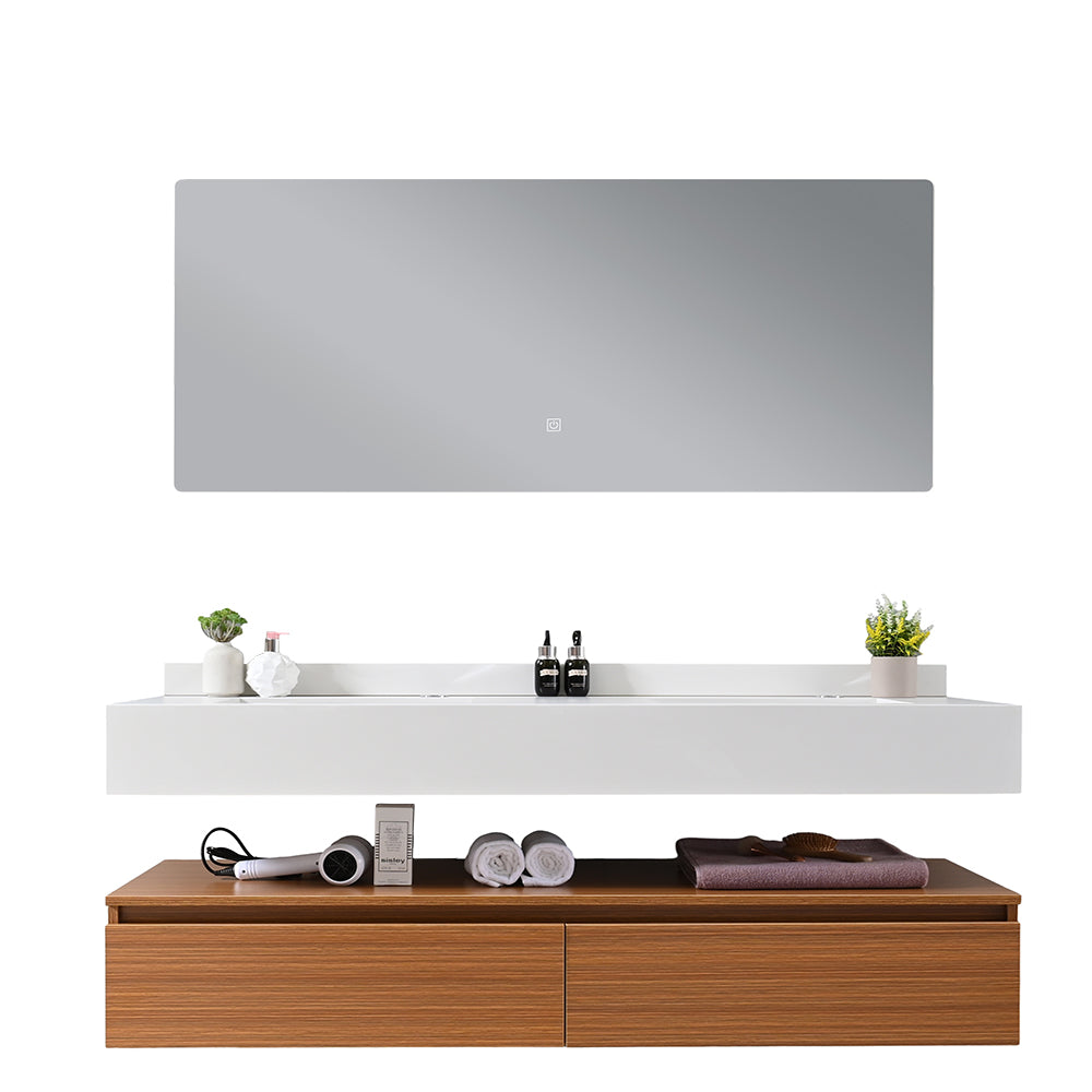 Meuble de salle de bain double vasque blanche 140 cm et miroir éclairage led - Bellegno