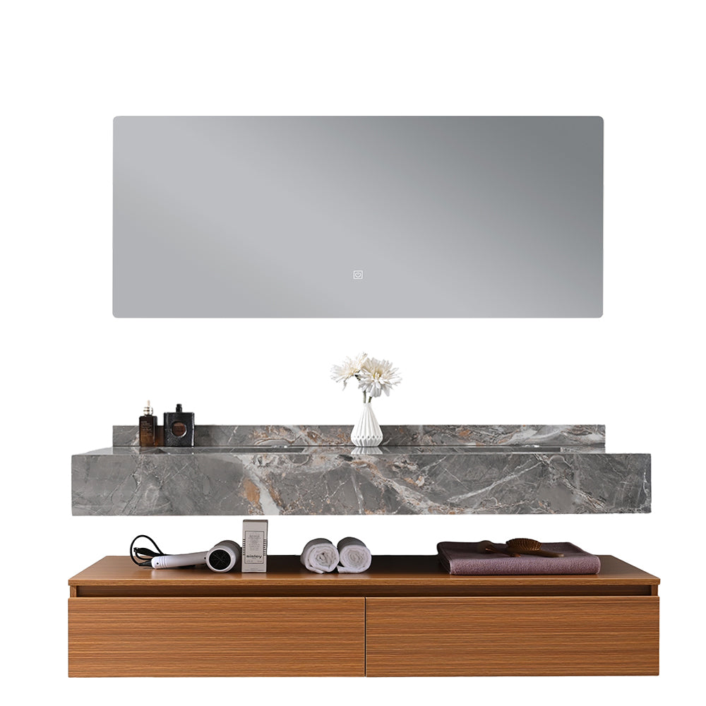 Meuble salle de bain suspendu double vasque 140 cm avec miroir LED - Bellegno