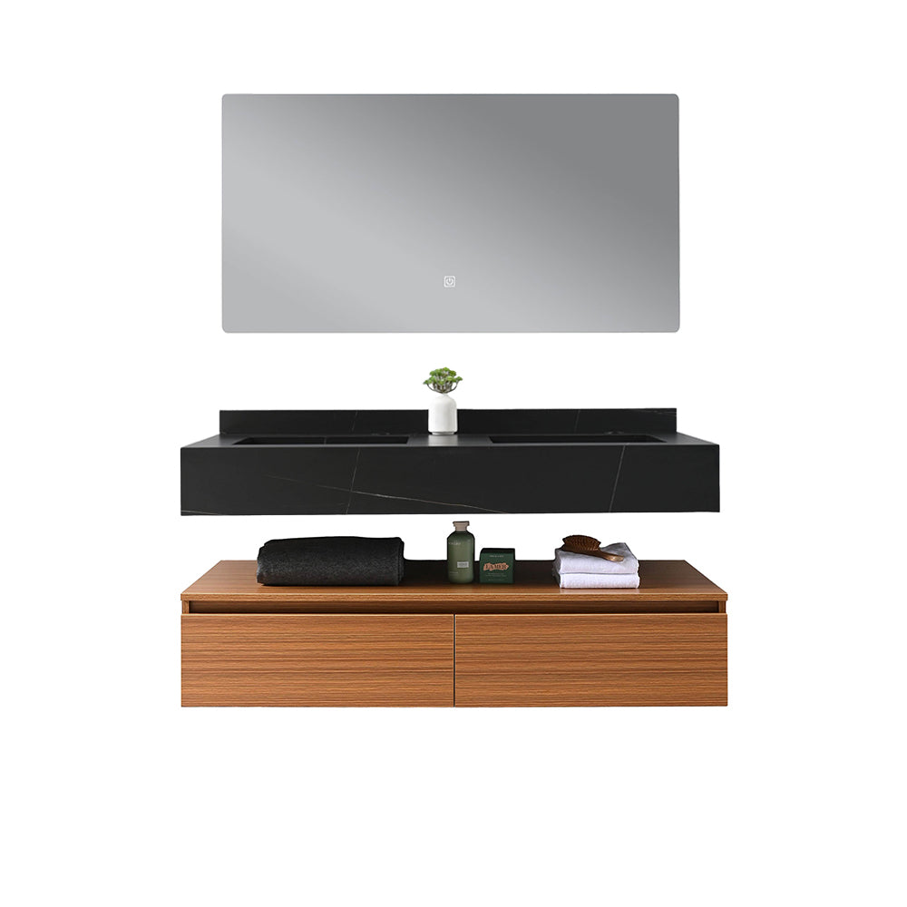 Meuble salle de bain double vasque noir 120 cm avec miroir LED - Bellegno