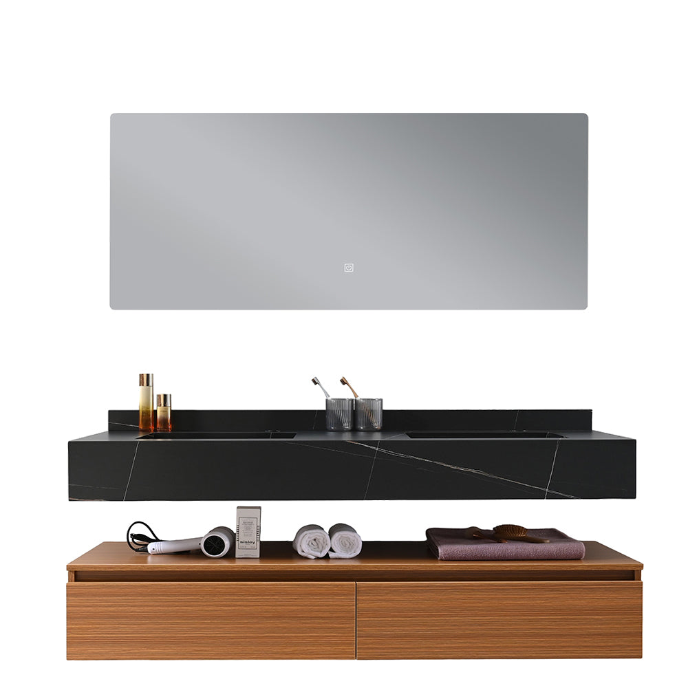 Meuble salle de bain double vasque 120 cm noir avec miroir rectangulaire - Bellegno