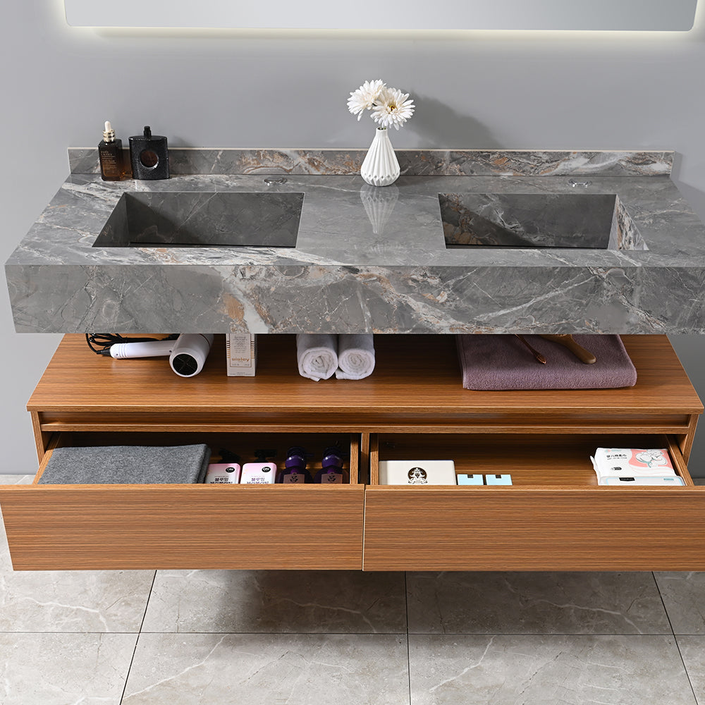 Meuble salle de bain double vasque grise ROSA 140 cm + miroir