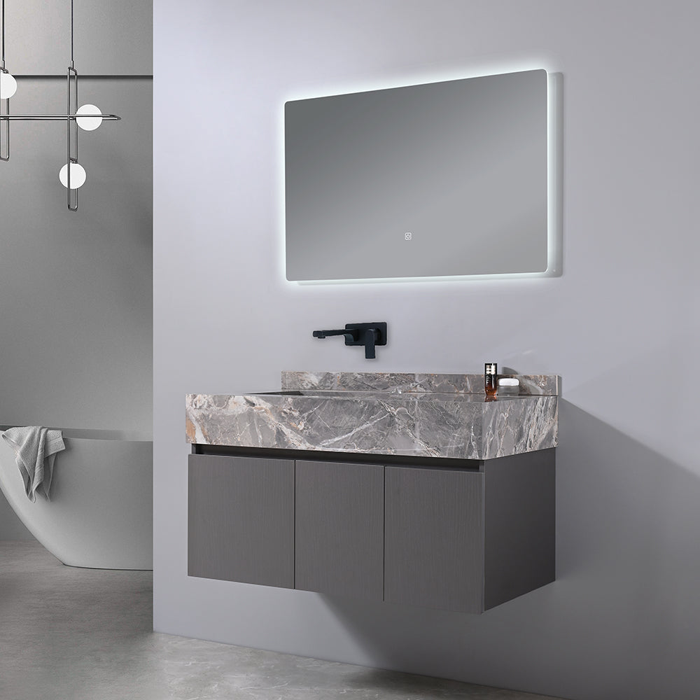 Meuble salle de bain double vasque grise VICTORIA 100 cm + miroir